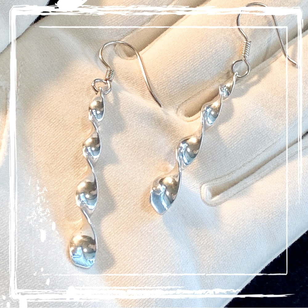 Taxco Mexico Sterling Silver Spiral Twist Dangle Earrings